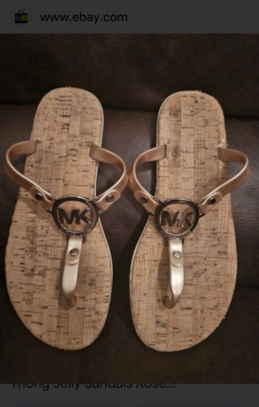 Michael Kors MK Mira Jelly Thong Jelly Sandals Rose Gold Sable Women's Size 10